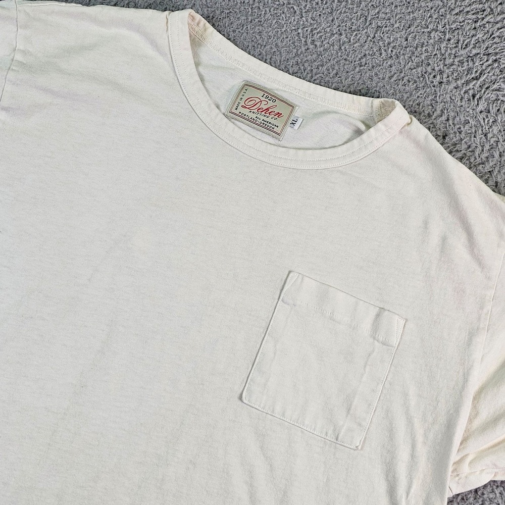 Dehen Shirt Mens XL White Pocket Crewneck 100% Cotton Made USA Short Sleeve Tee